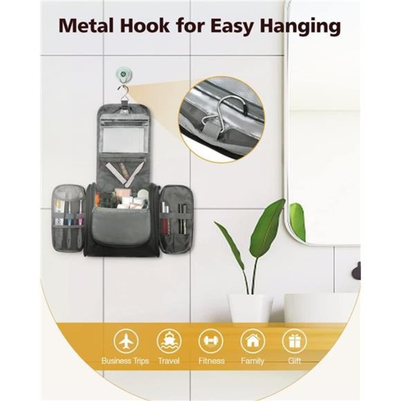 Toiletry Bag for Women & Men,Water-resistant Travel Makeup Bag with Hanging Hook - Picture 5 of 6